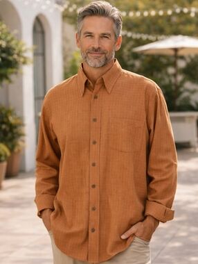 Mark Shale Men’s Size Medium Button Down Shirt Copper Orange. #F4